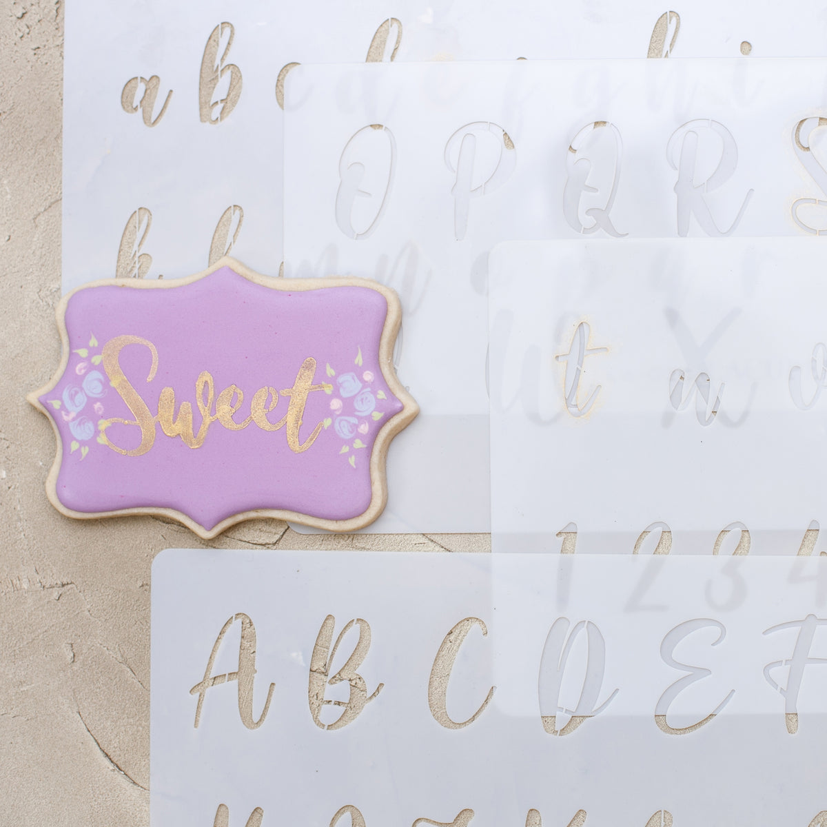 Calligraphy Cake Acrylic Stencil Alphabet Letter and Number 1.5 Inch