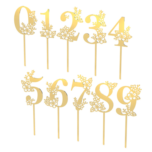 Gold Floral Number Cake Toppers 0-9