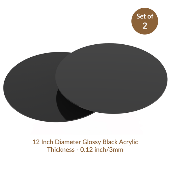 Black Glossy Acrylic Round Disk Set of 2-1/8 or 0.12" thick for Cake Serving and Reusable Cake Board
