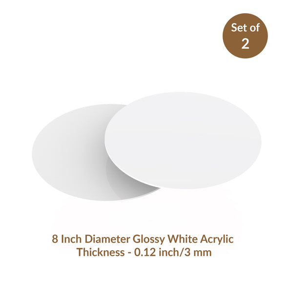 White Glossy Acrylic Round Disk Set of 2-1/8 or 0.12" thick for Cake Serving and Reusable Cake Board